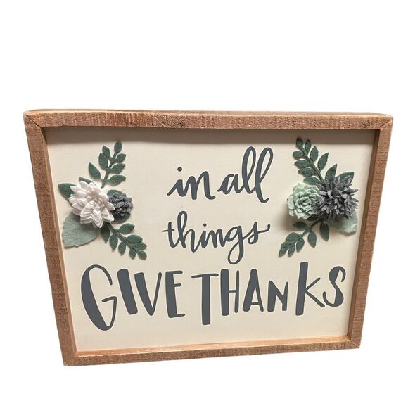 Give Thanks Motivational Sign Thanksgiving Christmas Holiday Decor Wall Art NWT - Picture 2 of 6